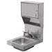 A stainless steel Advance Tabco hand sink with a deck mount faucet, soap, and paper towel dispenser.