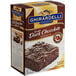 A box of Ghirardelli Double Dark Chocolate Brownie Mix on a white counter.