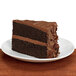 A slice of Krusteaz double chocolate cake on a plate.