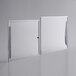 Two white glass lids with silver handles for an Avantco DFF16-HC freezer.