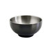 A matte black stainless steel bowl with a silver rim.