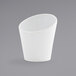 A close-up of a white Front of the House Harmony slanted porcelain cup with a small handle.