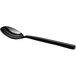 An Acopa Phoenix black stainless steel bouillon spoon with a long handle.