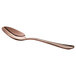 A close-up of an Acopa Vernon rose gold stainless steel teaspoon with a metal spoon.