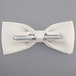 A white bow tie with a metal bar.