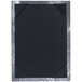 A black rectangular Menu Solutions aluminum table tent with white border corners.