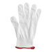 A white Mercer Culinary cut-resistant glove with a red band.