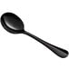 An Acopa Vernon black stainless steel bouillon spoon with a handle.