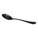 A shiny black spoon with a rounded bowl and a gently curved handle, shown on a white background.