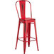 Lancaster Table & Seating Alloy Series Distressed Red Metal Indoor / Outdoor Industrial Cafe Barstool with Vertical Slat Back and Drain Hole Seat Main Thumbnail 3