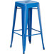 Lancaster Table & Seating Alloy Series Blue Stackable Metal Indoor / Outdoor Industrial Barstool with Drain Hole Seat Main Thumbnail 3
