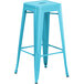 Lancaster Table & Seating Alloy Series Arctic Blue Stackable Metal Indoor / Outdoor Industrial Barstool with Drain Hole Seat Main Thumbnail 3