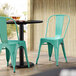 Lancaster Table & Seating Alloy Series Seafoam Metal Indoor / Outdoor Industrial Cafe Chair with Vertical Slat Back and Drain Hole Seat Main Thumbnail 1