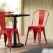 Lancaster Table & Seating Alloy Series Red Metal Indoor / Outdoor Industrial Cafe Chair with Vertical Slat Back and Drain Hole Seat Main Thumbnail 1