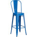 Lancaster Table & Seating Alloy Series Blue Metal Indoor / Outdoor Industrial Cafe Barstool with Vertical Slat Back and Drain Hole Seat Main Thumbnail 3