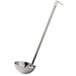 A silver Vollrath stainless steel ladle with a long handle and a bowl.
