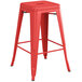 Lancaster Table & Seating Alloy Series Red Stackable Metal Indoor / Outdoor Industrial Cafe Counter Height Stool with Drain Hole Seat Main Thumbnail 3