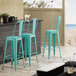 Lancaster Table & Seating Alloy Series Seafoam Metal Indoor / Outdoor Industrial Cafe Barstool with Vertical Slat Back and Drain Hole Seat Main Thumbnail 1