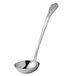 A Vollrath stainless steel ladle with a scroll design on the handle.