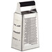 A Mercer Culinary stainless steel box grater with a black handle.