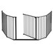 A black metal BabyDan safety gate with curved corners and two bars.
