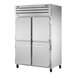 A True stainless steel 2 section dual temperature refrigerator/freezer.