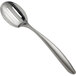 A Tablecraft Dalton II stainless steel slotted serving spoon with a long handle.
