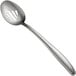 A Tablecraft stainless steel slotted serving spoon with a perforated handle.