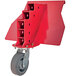 A red metal Magliner Quick-Attach Trailer Hitch with a black wheel on it.