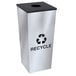 A silver stainless steel Ex-Cell Kaiser Metro Collection recycling bin with the word "Recycle" on it.