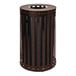 An Ex-Cell Kaiser Streetscape coffee brown outdoor trash receptacle with a black flat top lid.