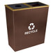 An Ex-Cell Kaiser Metro Collection brown and hammered copper rectangular recycling bin with two streams and a recycle symbol on the lid.