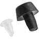 A black and white plastic plug for Lancaster Table & Seating Silver Vein Stackable Chairs.