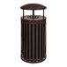 A brown Ex-Cell Kaiser Streetscape outdoor trash receptacle with a lid.
