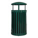 A Ex-Cell Kaiser Streetscape Hunter Green outdoor trash can with a lid.