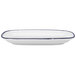 A white and blue rectangular Luzerne porcelain platter with a rim.