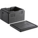 A black plastic Cambro Cam GoBox with a lid on a table.
