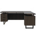 A Safco Mirella Southern Tobacco L-Shaped Desk with storage and file drawers.