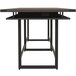 A Safco Mirella two-tier rectangular standing conference table in southern tobacco with a metal base and shelf.