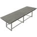 A Safco Mirella rectangular standing conference table with a stone grey top and metal legs.