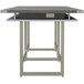 A Safco Mirella rectangular standing conference table in stone gray with a two-tier top.