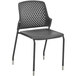 A Safco black plastic stackable chair with metal legs.
