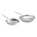 Two silver Vollrath stainless steel frying pans with chrome-plated handles.