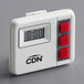 A white CDN digital kitchen timer with red buttons and a display.