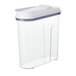 An OXO Good Grips clear plastic food storage container with a white lid.
