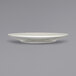 A white International Tableware Roma cappuccino saucer with a curved edge.
