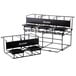 A black metal Bunn UNIV-5 APR two-tier rack with white trays on it.