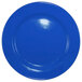 A light blue International Tableware stoneware plate with a wide rim and rolled edge.
