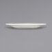 An International Tableware Roma ivory stoneware plate with a wide rim on a gray background.
