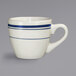 International Tableware CT-35 Catania 3.5 oz. Ivory (American White) Stoneware A.D. Espresso Cup with Blue Bands - 36/Case